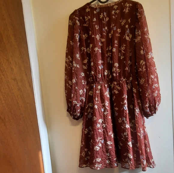 Madewell Norma Rae Floral Print Long Sleeve Dress In Dark Merlot - Picture 14 of 16